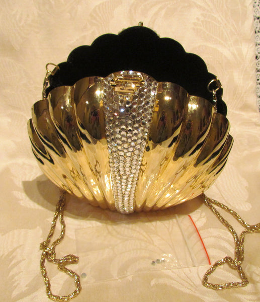 Rhinestone Gold Pillow Purse Clutch Or Shoulder Clam Shell Purse Bling Bag