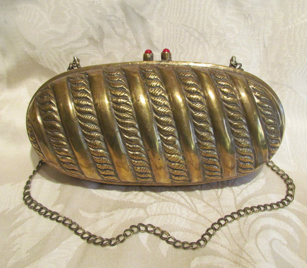 Art Deco Brass Shell Purse Pillow Handbag Antique Evening Bag Formal