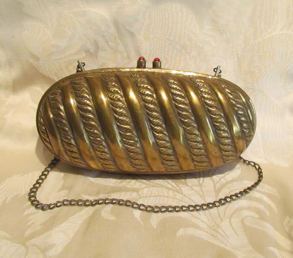 Art Deco Brass Shell Purse Pillow Handbag Antique Evening Bag Formal