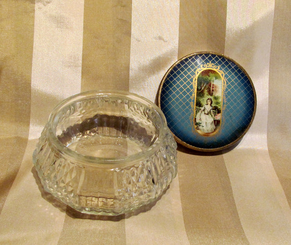 1930s Celluloid Vanity Set Mirror Tray Powder Jar Victorian Scene 4Pc Dresser Set
