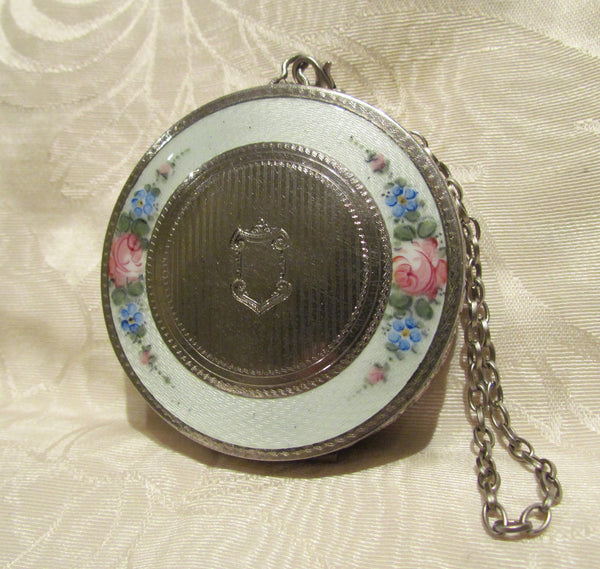 Silver Victorian Compact Purse Guilloche Wristlet Makeup Compact Dance Purse