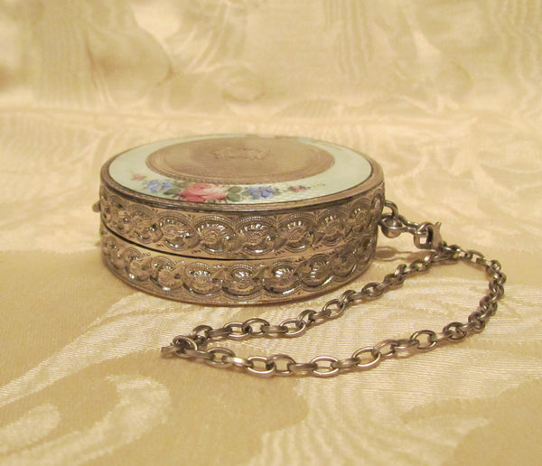 Silver Victorian Compact Purse Guilloche Wristlet Makeup Compact Dance Purse