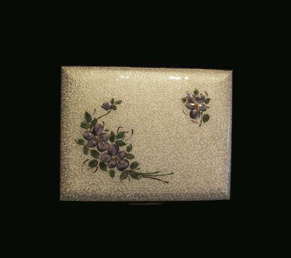 Guilloche Cigarette Case 1940's Violet Floral Gold Business Card Holder Credit Card Case