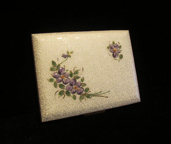 Guilloche Cigarette Case 1940's Violet Floral Gold Business Card Holder Credit Card Case