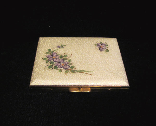 Guilloche Cigarette Case 1940's Violet Floral Gold Business Card Holder Credit Card Case