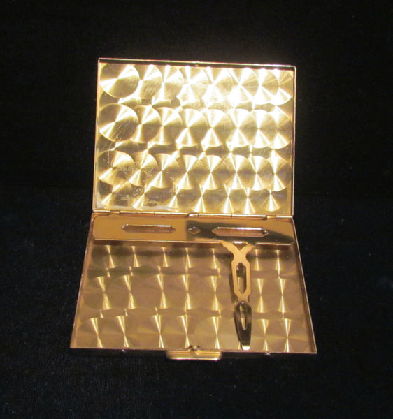 Guilloche Cigarette Case 1940's Violet Floral Gold Business Card Holder Credit Card Case