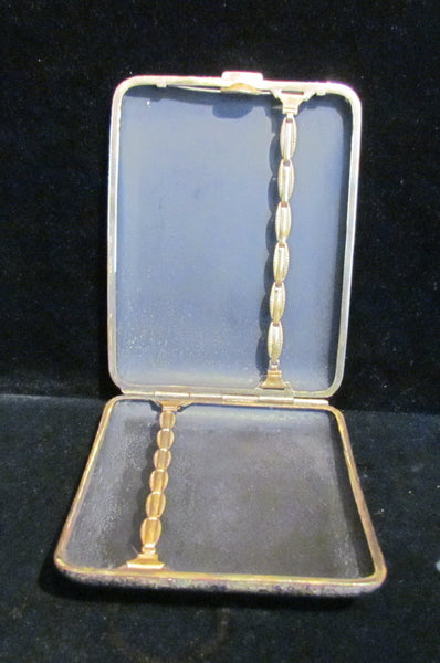 Asian Cigarette Case Business Card Case 1930's Matt Black 24kt Gold Etched Mt Fuji
