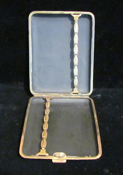 Asian Cigarette Case Business Card Case 1930's Matt Black 24kt Gold Etched Mt Fuji