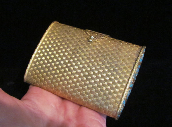 Italian Champleve Gold Calling Card Case Turquoise Enamel Purse