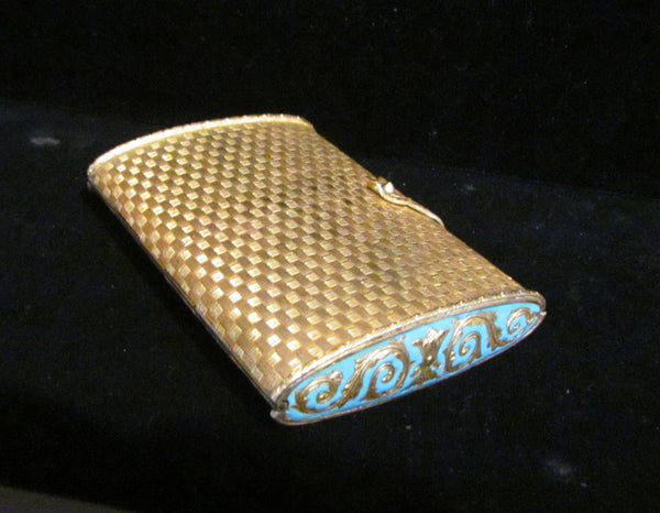 Italian Champleve Gold Calling Card Case Turquoise Enamel Purse