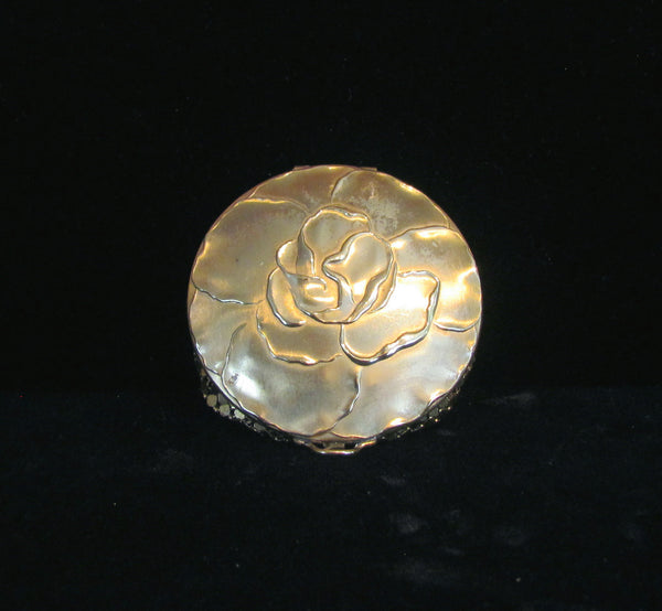 1930's Art Deco Gold Mesh Powder Compact Rose Design