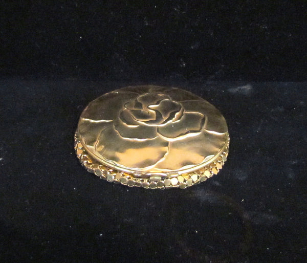 1930's Art Deco Gold Mesh Powder Compact Rose Design