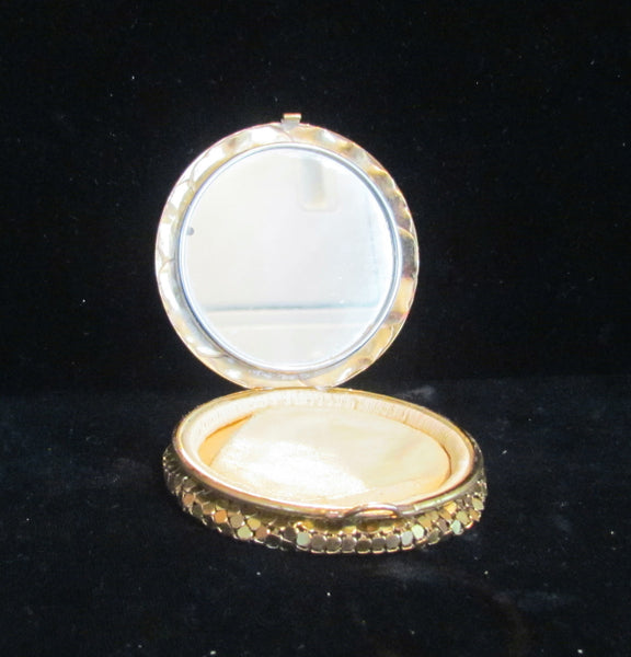 1930's Art Deco Gold Mesh Powder Compact Rose Design