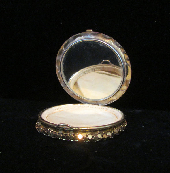 1930's Art Deco Gold Mesh Powder Compact Rose Design