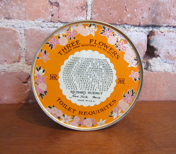 Vintage Richard Hudnut Three Flowers Dusting Powder Tin