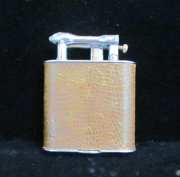 Vintage Lift Arm Table Lighter With Leather Wrap Jumbo 4 1/4" Size