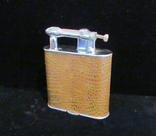 Vintage Lift Arm Table Lighter With Leather Wrap Jumbo 4 1/4" Size