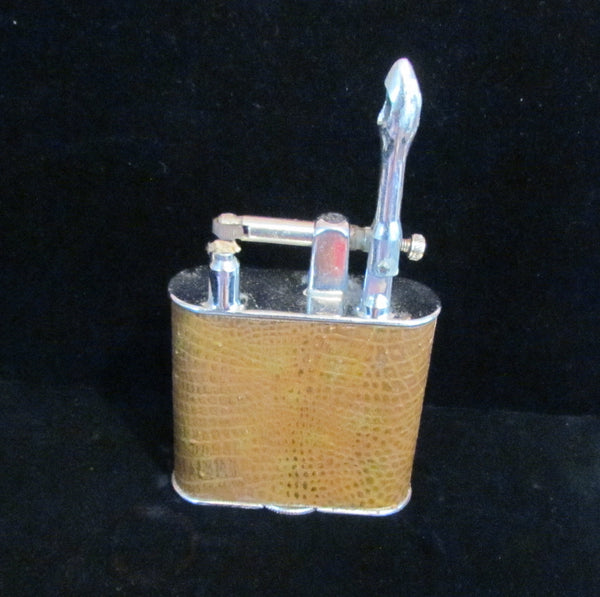 Vintage Lift Arm Table Lighter With Leather Wrap Jumbo 4 1/4" Size