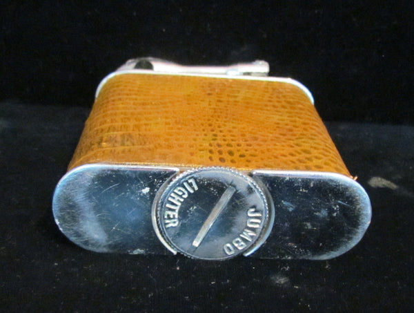 Vintage Lift Arm Table Lighter With Leather Wrap Jumbo 4 1/4" Size