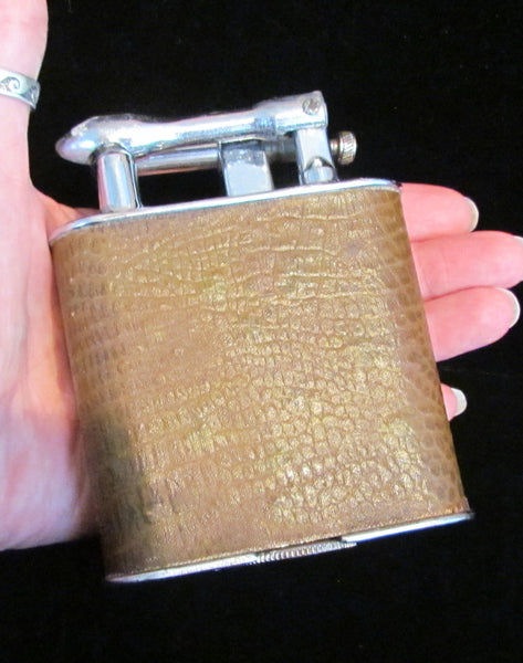 Vintage Lift Arm Table Lighter With Leather Wrap Jumbo 4 1/4" Size