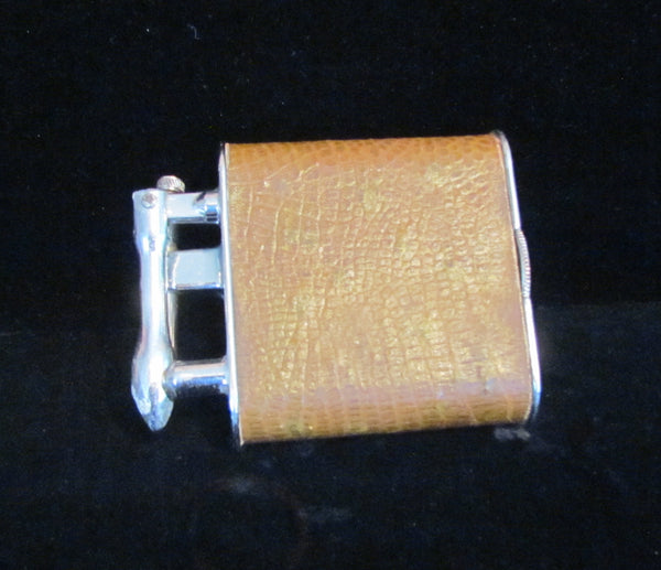 Vintage Lift Arm Table Lighter With Leather Wrap Jumbo 4 1/4" Size
