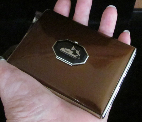 Art Deco Mondaine Enamel Compact Purse Original Box Excellent Condition