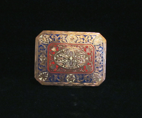 Antique Compact Italian Champleve Enamel Gold Gilt Powder Box
