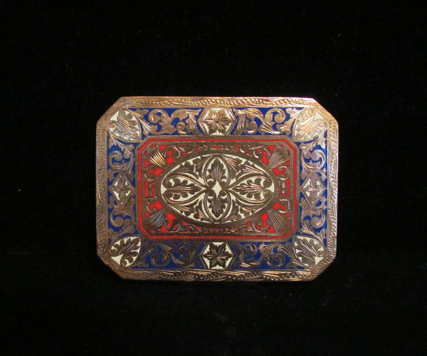 Antique Compact Italian Champleve Enamel Gold Gilt Powder Box