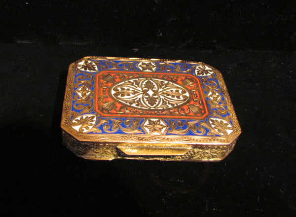 Antique Compact Italian Champleve Enamel Gold Gilt Powder Box