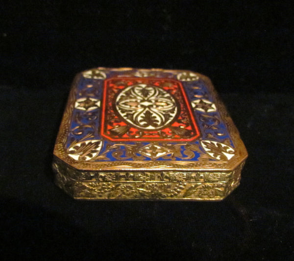 Antique Compact Italian Champleve Enamel Gold Gilt Powder Box