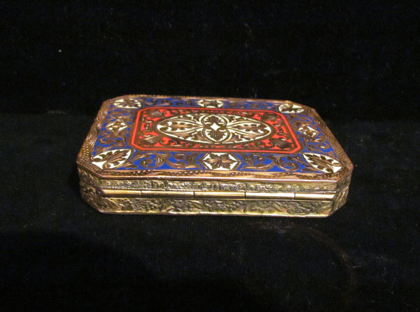 Antique Compact Italian Champleve Enamel Gold Gilt Powder Box