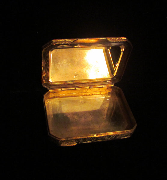 Antique Compact Italian Champleve Enamel Gold Gilt Powder Box