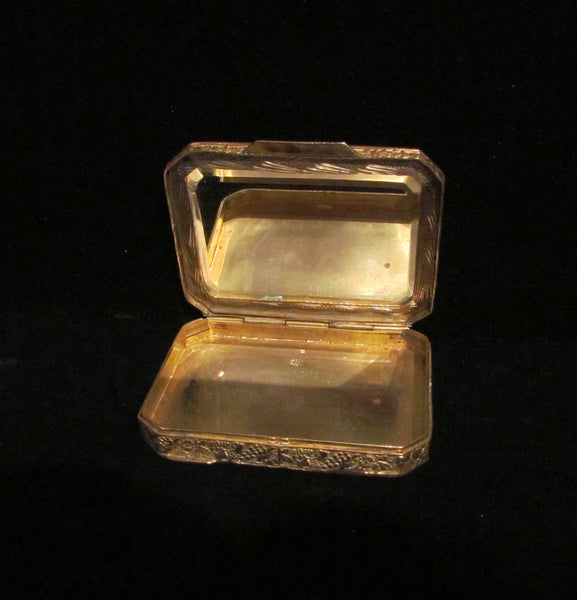 Antique Compact Italian Champleve Enamel Gold Gilt Powder Box