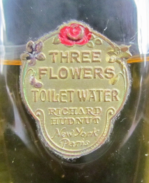 Three Flowers Perfume Bottle Richard Hudnut 1910's Antique Foil Label Bottle