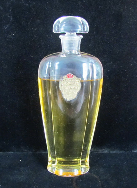 Three Flowers Perfume Bottle Richard Hudnut 1910's Antique Foil Label Bottle