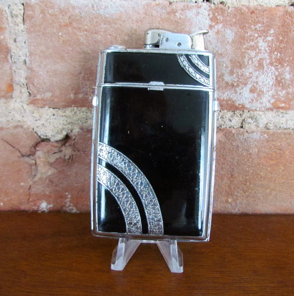 Evans Case Lighter Black Enamel 1940s Art Deco Trig-A-Lite Cigarette Case