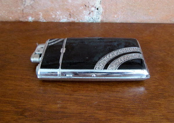 Evans Case Lighter Black Enamel 1940s Art Deco Trig-A-Lite Cigarette Case