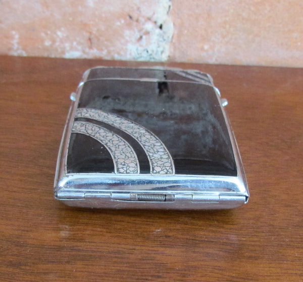 Evans Case Lighter Black Enamel 1940s Art Deco Trig-A-Lite Cigarette Case
