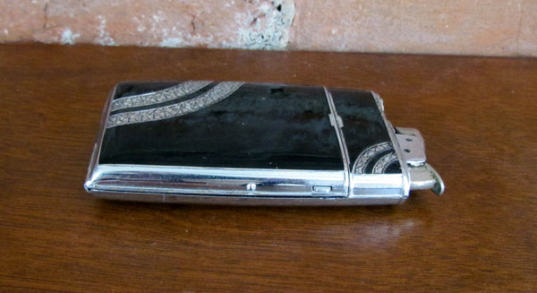 Evans Case Lighter Black Enamel 1940s Art Deco Trig-A-Lite Cigarette Case