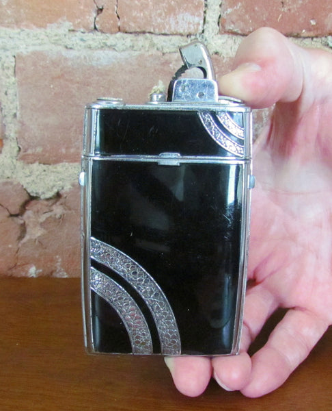 Evans Case Lighter Black Enamel 1940s Art Deco Trig-A-Lite Cigarette Case