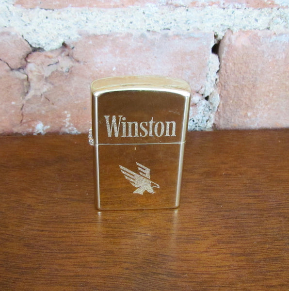 Winston Pocket Lighter 1990s Eagle Flip Top Windproof Gold Lighter Working