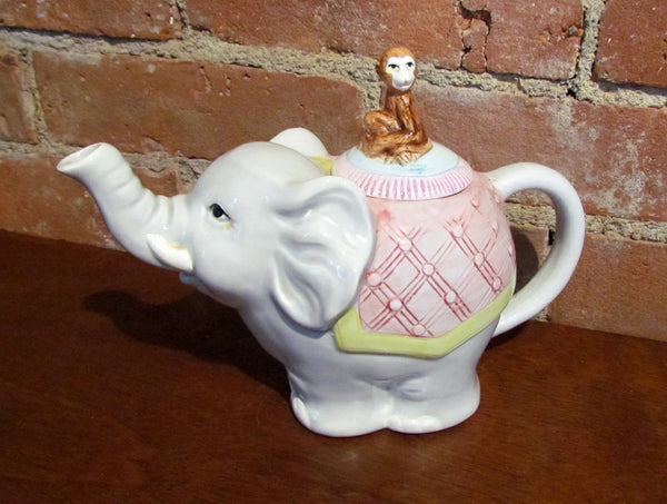 Vintage Elephant And Monkey Teapot Ceramic Tea Pot