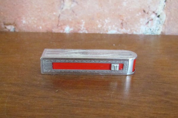 Vintage Lipstick Case Silver Holder Engine Turned Design 1931 Strong-Kennard Mustache Wax Holder
