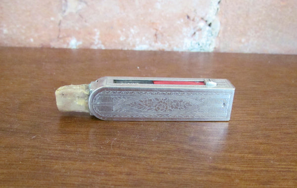 Vintage Lipstick Case Silver Holder Engine Turned Design 1931 Strong-Kennard Mustache Wax Holder