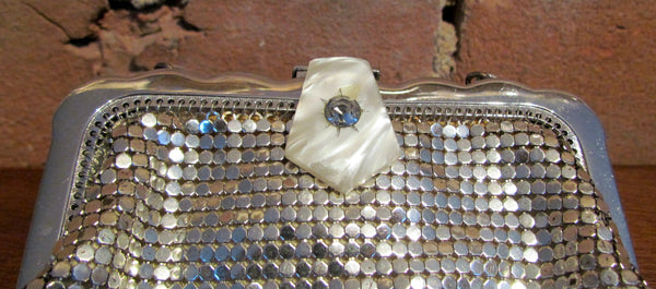 Whiting Davis Rhinestone Silver Mesh Purse Art Deco Handbag Wedding Bridal Bag