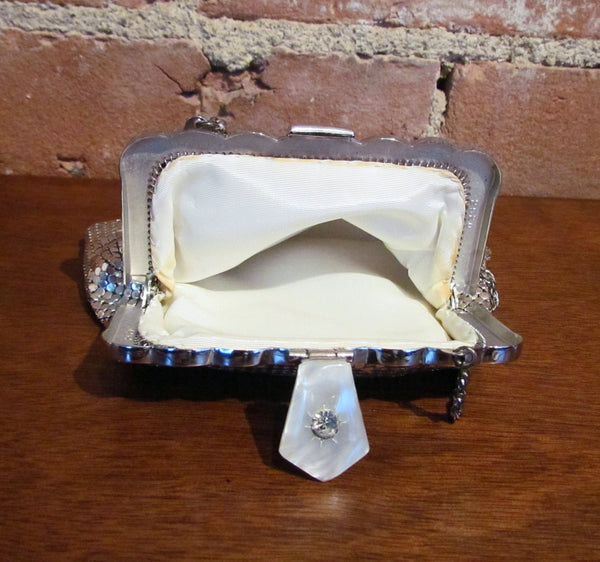 Whiting Davis Rhinestone Silver Mesh Purse Art Deco Handbag Wedding Bridal Bag