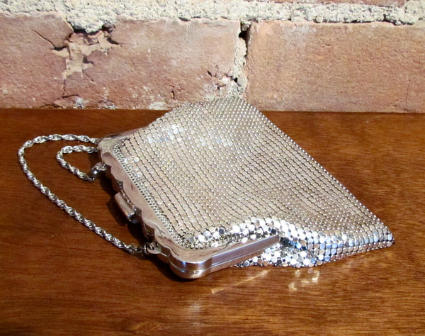 Whiting Davis Rhinestone Silver Mesh Purse Art Deco Handbag Wedding Bridal Bag