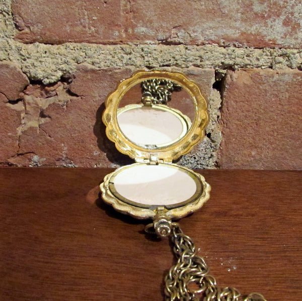 Watch Compact Necklace Max Factor Bird Pocket Watch Powder Compact Pendant Necklace