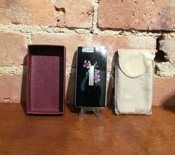 Ronson Pocket Pal Case Lighter Ladies Violet Floral Vintage Working Cigarette Case