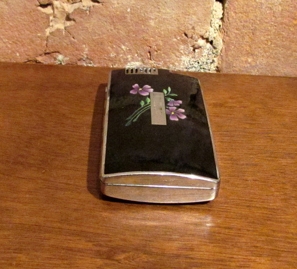 Ronson Pocket Pal Case Lighter Ladies Violet Floral Vintage Working Cigarette Case